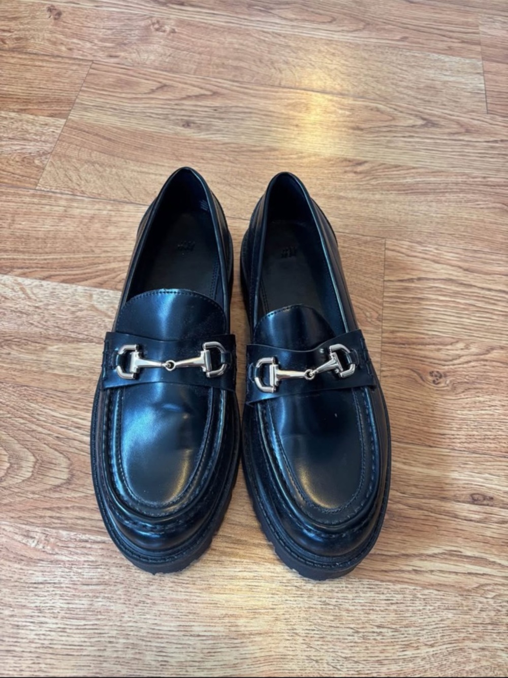 H&M Black Leather Bit-Accent Loafers